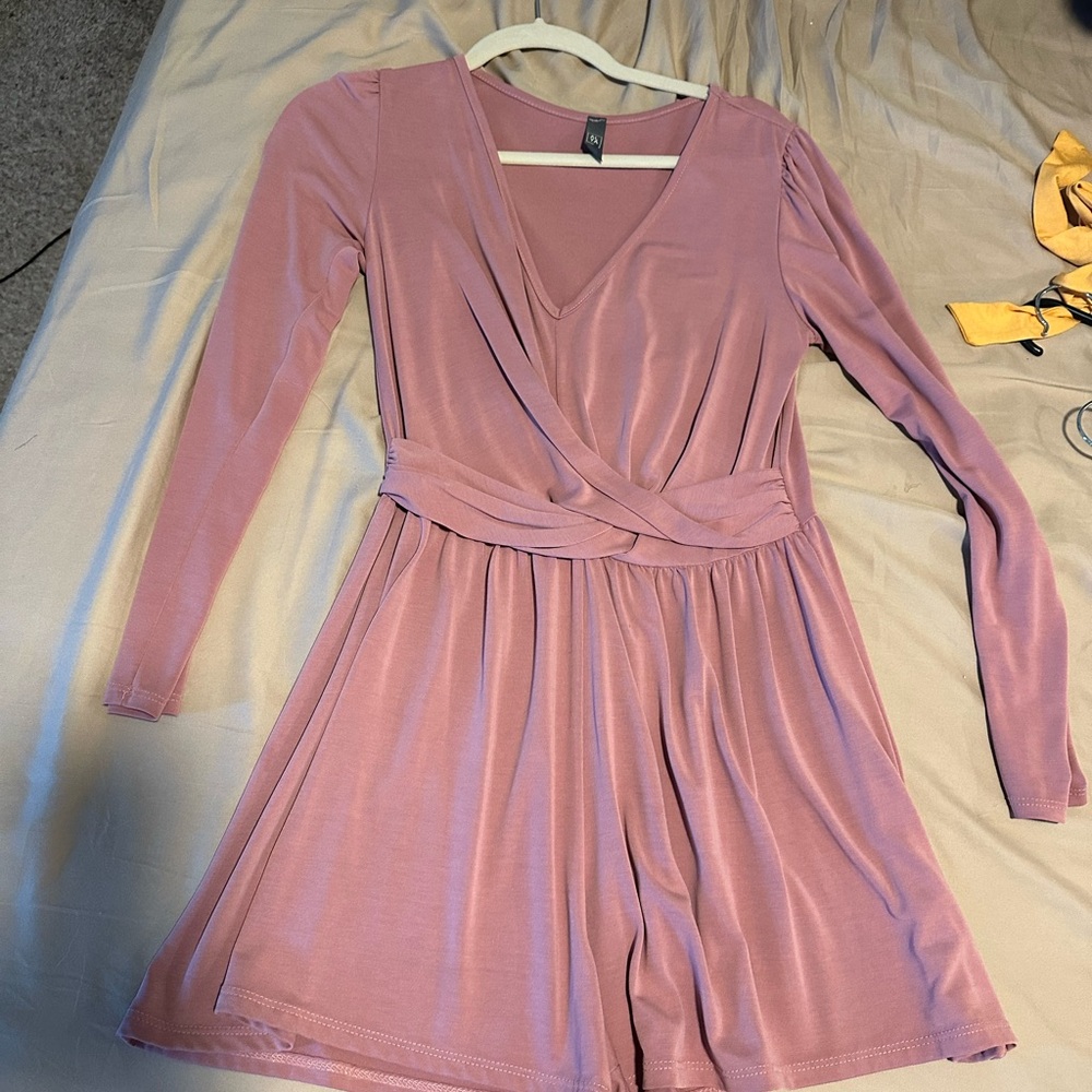 Pink Long Sleeve Wrap Romper - size M